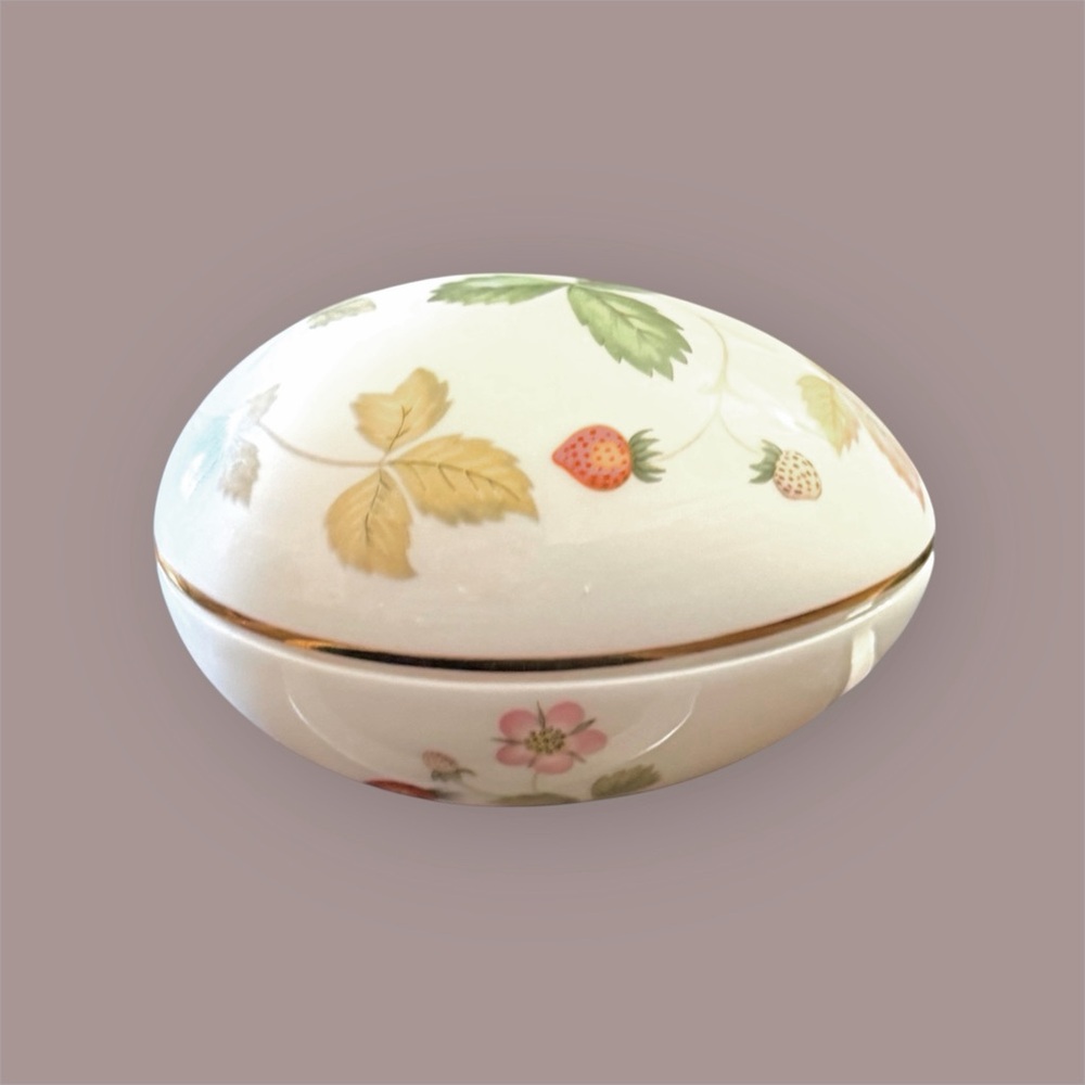 Wedgewood "Wild Strawberries" Egg Shape Bone China Trinket Box with Lid